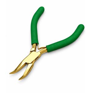 Pince à bec courbé pour bijoux : Outil de fabrication artisanale avec poignée bleue - Product Image 1