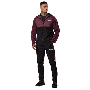 Ensemble de survêtement tissé imprimé color block bordeaux et noir pour homme – Veste à cordon et pantalon décontractés pour l'entraînement en extérieur en hiver - Product Image 1