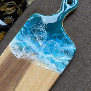 Coastal Wave Resin Chopping Block with Wood <b>Knife</b> Handle-Non-Toxic Dishwasher <b>Safe</b> 1.3cm Thick - Product Image 1
