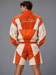 Conjunto Deportivo Sam Tactical para Hombre, Color Naranja y Blanco, Chaqueta con Cierre de Media Cremallera y Pantalones Cortos, Secado Rápido, Ropa Deportiva de Verano, Precio al por Mayor - Product Image 2