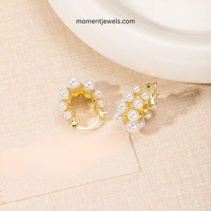Pendientes Colgantes Circulares Hechos a Mano para Mujer, con Baño de Agua, Aleación de Zinc, Perlas Artificiales - Product Image 3