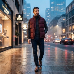 Chaleco Acolchado Borgoña para Hombre, Cuello Alto, Cierre de Cremallera, Ropa de Calle para Invierno, Etiqueta Privada Personalizada, Reversible por Delante - Product Image 5