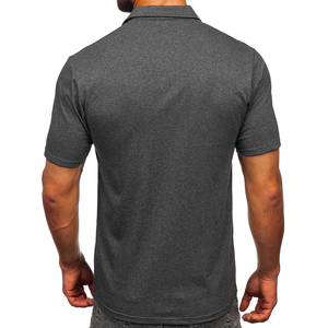 Polo à manches courtes gris foncé pour homme, en coton tricoté, couleur unie, décontracté, respirant, coupe classique, avec poche - Product Image 3