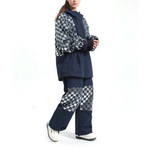 Ensemble de Combinaison de Ski pour Femmes, Imperméable, à Capuche, Motif à Carreaux Bleus, Polyester, Une Pièce, Vêtements de Sport d'Hiver pour l'Extérieur, Combinaisons de Ski - Product Image 3