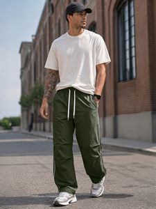 <b>Men</b> Fashion Parachute Pants Lightweight <b>Wide</b> <b>Leg</b> Drawstring <b>Trousers</b> OEM Manufacturer - Product Image 5