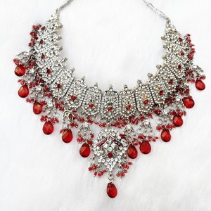 Silver Plated Alloy Jewelry <b>Set</b> Necklace Earrings <b>Bracelet</b> Red Crystal Rhinestone Flower Design Women's Wedding Classic Style - Product Image 2