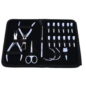 Kit d'outils pour extensions de cheveux Salon White avec pinces à sertir en acier inoxydable, crochet à cheveux et outil de séparation des mèches - Product Image 1