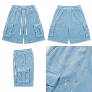 Pantalones Cortos Cargo Unisex de Terciopelo Azul Marino Premium con Diseño de Estrella de Cristal, Ecológicos, de Secado Rápido, Moda Urbana, USA Europa Maluza - Product Image 6