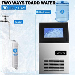 Máquina de Hielo Comercial, Máquina de Hielo de 90 lb/24 h con Contenedor de Almacenamiento de 33 lb, Máquina de Hielo Independiente de Acero Inoxidable - Product Image 3