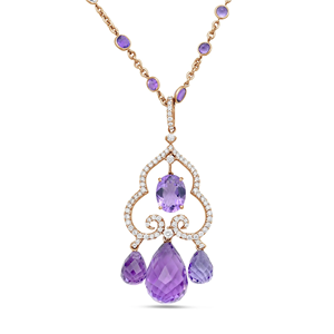 Colgante Minimalista de Oro de 14K con Baño de Rodio, con Amatista de 22.10 CT, Zafiro y Diamantes - Product Image 3