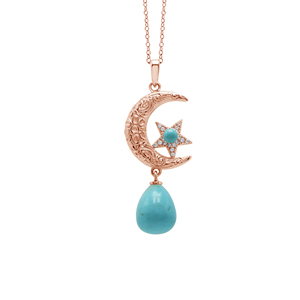 Collar con colgante de plata de ley 925 con turquesa natural ovalada y redonda, chapado en varios colores, con diseño de luna y estrella, joyería fina para mujer - Product Image 4