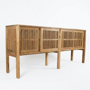 Modern Solid Wood Slatted <b>Sideboard</b> Cabinet Elegant <b>Storage</b> Furniture For Rustic Contemporary Living Room And Dining Room Decors - Product Image 1