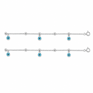 925 Sterling Silver Blue Eye Beaded Chain <b>Anklet</b> for Women High Polish Minimalist Lucky Charm Daily Wear Party Gift Jewelry - Product Image 2