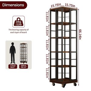 5 Tiers 360 Display Wood Rotating Bookshelf Corner Bookcase <b>Rustic</b> Narrow <b>Shelf</b> Floor Standing Bookcase Display Bookshelves - Product Image 6