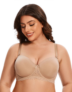 Women's Beige Push-Up <b>Bra</b> Full Cup Underwire Lace Trim Adjustable Straps Back Closure Elegant Style All Seasons Wear - Product Image 3