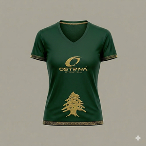 Ostriya International Women's V-Neck T-<b>Shirt</b> Blue <b>Gold</b> Logo Embroidered Slim Fit Casual Short Sleeve Polyester Knitted T <b>Shirt</b> - Product Image 2