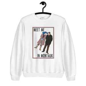 Hellblaues Damen-Sweatshirt mit Rundhalsausschnitt, Cartoon-Motiv „Meet Me in Montauk“-Grafikdruck, langärmliges Pullover-Oberteil - Product Image 3