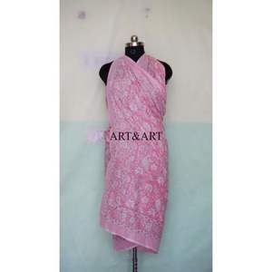 Pareo Indio Hecho a Mano 100% Algodón Orgánico con Estampado Floral Rosa Personalizado, Ropa de Playa de Verano, Cubierta de Baño con Borde Decorativo - Product Image 1