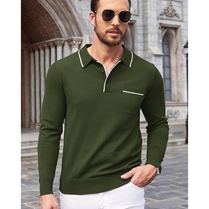 Suéter de punto con cuello y manga larga para hombre – Polo informal de negocios con bolsillo - Product Image 2