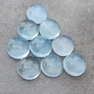 Cabujón de Aguamarina Natural, con Reverso Plano, Calibrado, Redondo, Gema Suelta, para Joyería, Disponible en Todos los Tamaños - Product Image 3