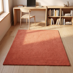 Tapis en laine terracotta uni tufté à la main, moelleux, antidérapant, à poils moyens, pour chambre, salon, entrée, maison moderne - Product Image 2