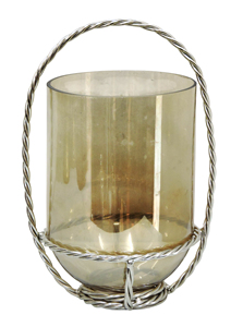 Amber Glass <b>Candle</b> Bowl <b>Twisted</b> Metal Handle Tea Light Holder Decorative Serving Bowl for Party Table Decor - Product Image 3