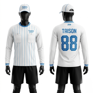 เสื้อกรรมการฟุตบอลโพลีเอสเตอร์อินเตอร์ล็อคพรีเมียม 180 GSM สีเบจ ดีไซน์แผงสีดำ พร้อมโลโก้แบบกำหนดเอง - Product Image 3