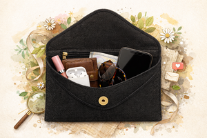 Pochette minimaliste premium écologique en jute noire, pochette enveloppe minimaliste écologique, sac à main de soirée avec fermeture magnétique pour femmes - Product Image 4
