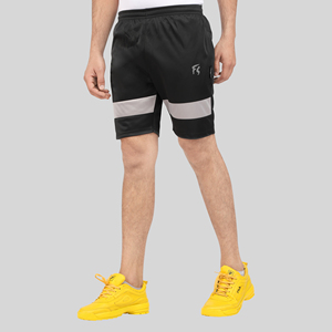 Black Solid Quick Dry High Quality Men's Gym Shorts Mid Waist <b>Elastic</b> Waist Athletic Training Shorts Side Pocket - Product Image 1