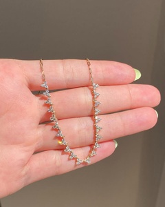 Colliers ras du cou Triple Diamant en Or massif 14K, avec solitaire de laboratoire taille ronde, pour superposition, chaîne trombone de 15 pouces, bijoux de tous les jours - Product Image 2