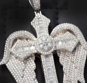 Iced Out Moissanite <b>Angel</b> Wings Cross Pendant 925 Sterling Silver Pave <b>Charm</b> Jewelry for Unisex Party Wear - Product Image 3
