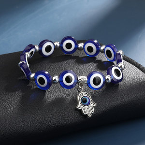 Evil Eye Hamsa Blue Beaded Charm <b>Stretch</b> <b>Bracelet</b> Hand Of Fatima Turkish Lucky Protection <b>Bracelet</b> For Women - Product Image 1