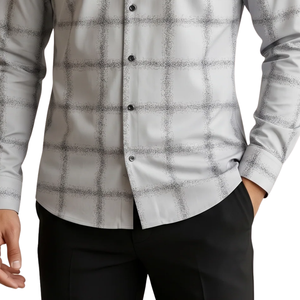 Chemise en flanelle à carreaux gris clair personnalisée pour homme, manches longues, boutonnée, décontractée, tissu brossé doux, streetwear quotidien - Product Image 5