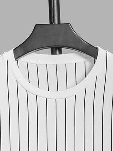 Men's Plus Size Striped Cotton <b>Knitted</b> Casual T-Shirt And Shorts <b>Set</b> Summer Wear - Product Image 5