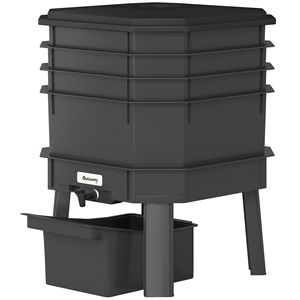 Composter per Vermi a 4 Scomparti da 7,4 Galloni, Contenitore per Riciclaggio Rifiuti Alimentari per Interni ed Esterni in Nero - Product Image 1