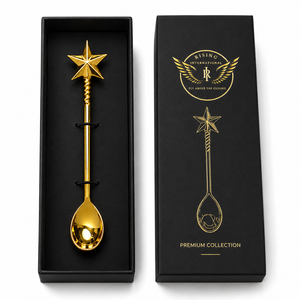 Dernière cuillère à fleurs dorée de luxe avec boîte cadeau à fenêtre, emballage noir haut de gamme, logo personnalisé, couverts pour hôtel, restaurant, coffret cadeau A - Product Image 2