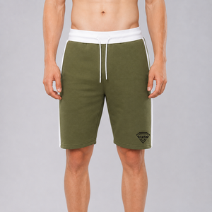 Custom <b>Mens</b> Sweat <b>Shorts</b> Olive Green <b>White</b> Elastic Waistband Side Stripe Fleece Cotton <b>Shorts</b> Gym Casual Wear OEM Manufacturer - Product Image 6