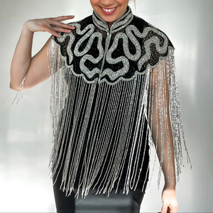 Jupe de danse de luxe faite à la main avec franges 3D, décorations en cristaux de verre perlés, strass lumineux et garniture en dentelle à coudre sur les vêtements - Product Image 1