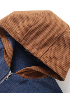 Men's Hooded Bomber Jacket Coated Corduroy Patchwork Color Blocking Waterproof Windproof Breathable Zipper Front Pockets Winter - Product Image 5