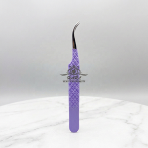 Pinzas curvas antideslizantes de color morado para extensión de pestañas, pinzas para pestañas con logo personalizado, pinzas para extensión de pestañas, suministros para extensión de pestañas - Product Image 6