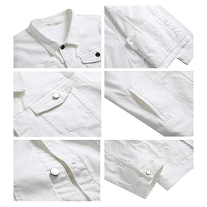 เสื้อแจ็คเก็ตยีนส์สีขาวสำหรับผู้ชาย ทรงปกติ แขนยาว ติดกระดุม สไตล์ลำลอง สีพื้น ปกคอพับ ผ้าฝ้ายทอ - Product Image 4