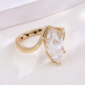 Bague de fiançailles classique en moissanite taille marquise 2,0 carats, or jaune 14 carats, solitaire bypass, bague de promesse, bijoux, cadeau pour femme - Product Image 5