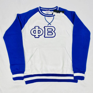 เสื้อสเวตเชิ้ตคอกลมสีเทาสำหรับผู้ชาย แบรนด์ Phi Beta Sigma พร้อมปักหมายเลขสีน้ำเงินที่กระเป๋า ทรงปกติ ผ้าฝ้ายถัก สวมใส่สบายๆ สำหรับฤดูใบไม้ร่วง - Product Image 4