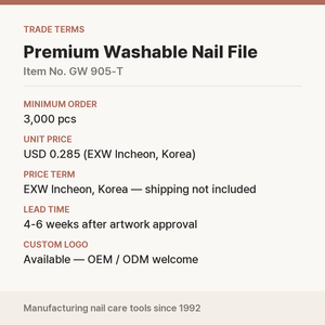 Lima de Uñas Coreana Premium Lavable, Grano 80/100, Cuadrada y Delgada, con Logotipo Personalizado OEM para Venta al por Mayor en Salones de Belleza - Product Image 5