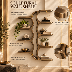 Estante de Pared Escultural de Bronce |    Expositor Geométrico Entrelazado de Múltiples Niveles, Almacenamiento Decorativo, Acento Interior Moderno y de Lujo - Product Image 5