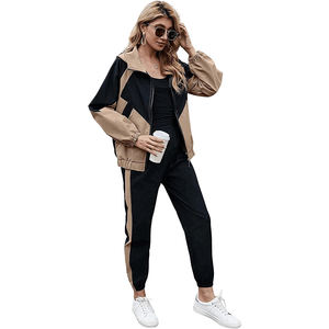 Women's High-Waisted Lightweight Windproof Running Sports Fitness <b>Sweatshirt</b> Pants Solid Color Blocking Regular Fit Wholesale - Product Image 1