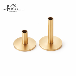 Set of 2 Metal Brass Candle Holders Minimalist Taper Candle Stand Round Base Decorative <b>Table</b> Centerpiece for Home Decor - Product Image 1