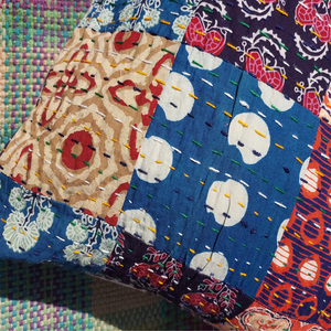 Ethnic Style Pillowcase Artisanal Multicolor Vintage Kantha Quilted Cushion Cover 100% Embroidered Covers For Home, Hotel Decor - Product Image 2