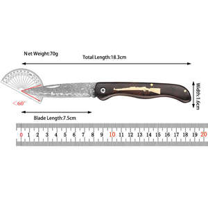 Couteau de chasse pliant en acier Damas, manche en bois d'ébène, forgé à la main, haute dureté, longueur personnalisée OEM - Product Image 4
