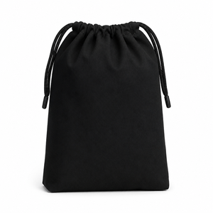 Bolsa de Lona de Algodón Negra con Cordón Trenzado, Fuelle Plano, Impresión de Logotipo Personalizado, Tamaño Mediano, Reutilizable, Ecológica, para Compras - Product Image 1